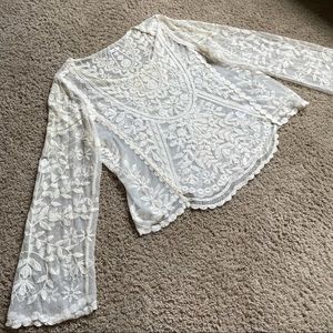 Xhilaration White Lace Long Sleeve Top XL